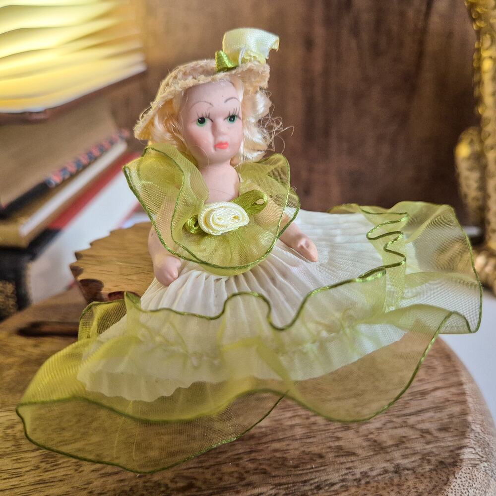 Vintage Peruvian Clay Victorian Lady Doll Jointed Handmade Folk Art Miniature